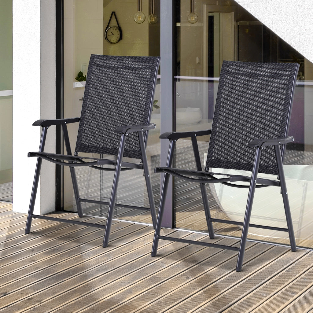 OKWISH Sedia da Campeggio Pieghevole Set da 2 con Braccioli, Design Ergonomico, Metallo e Textilene, Nero, 58 × 64 × 94 cm