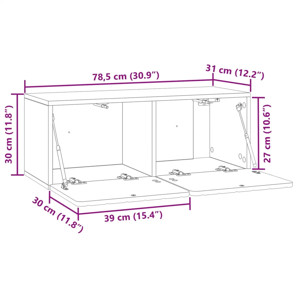 Mobile Porta TV da Muro-Credenza per TV sospesa Rovere Artigianale 78,5 x 31 x 30 cm 354767