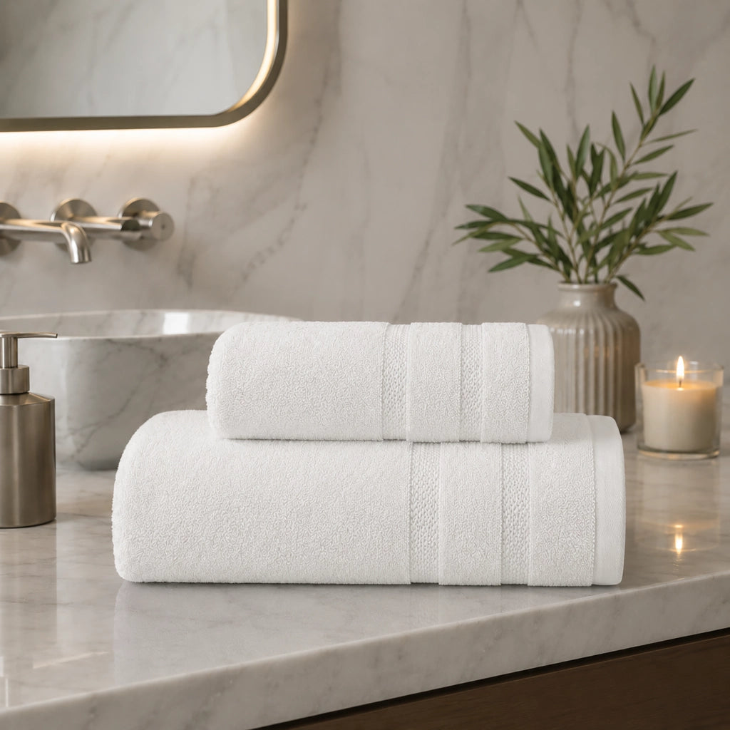 Saleneba, Telo Bagno set di 2 Asciugamano Viso 60x110 cm Asciugamano Ospite 40x60 cm, Bianco