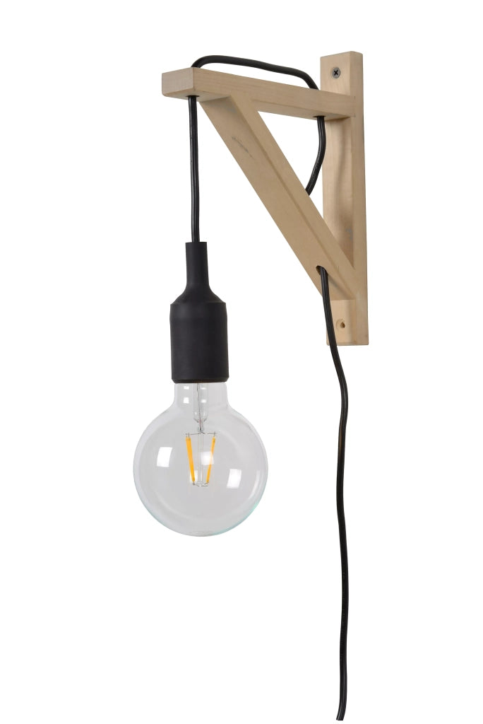 Applique scandinava nera/legno Fix Wall 1 luce E27 Lucide