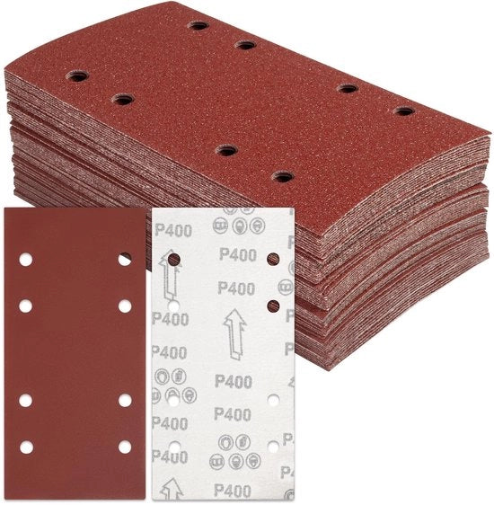 Set di Carta Vetrata 50 Fogli - Carta Vetrata 400 - Carta Vetrata 93 x 230 mm - Carta Vetrata con 8 Fori - Qualità Professionale - Materiale Duraturo - Set di Carta Vetrata