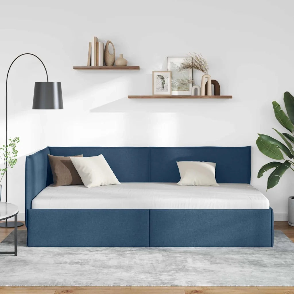 Cornice del letto ad angolo Blu 100 x 200 cm Tessuto 42016478