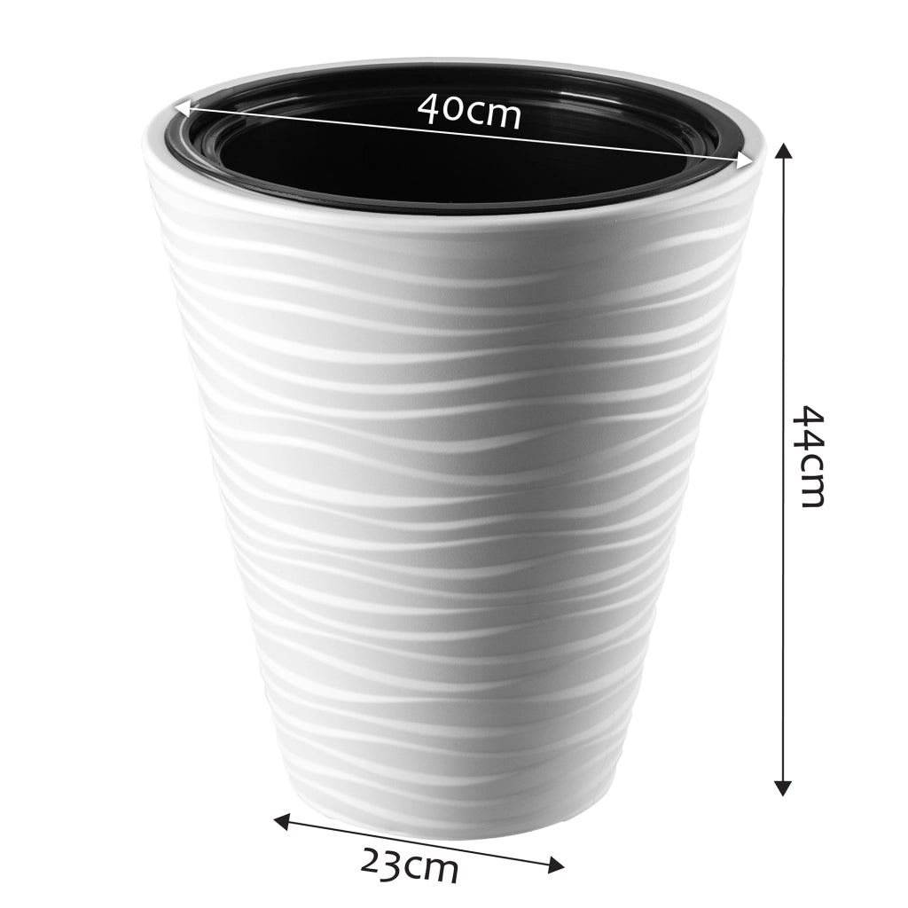 Vaso da fiori KADAX da 40 cm con coperchio e inserto, in plastica bianca.