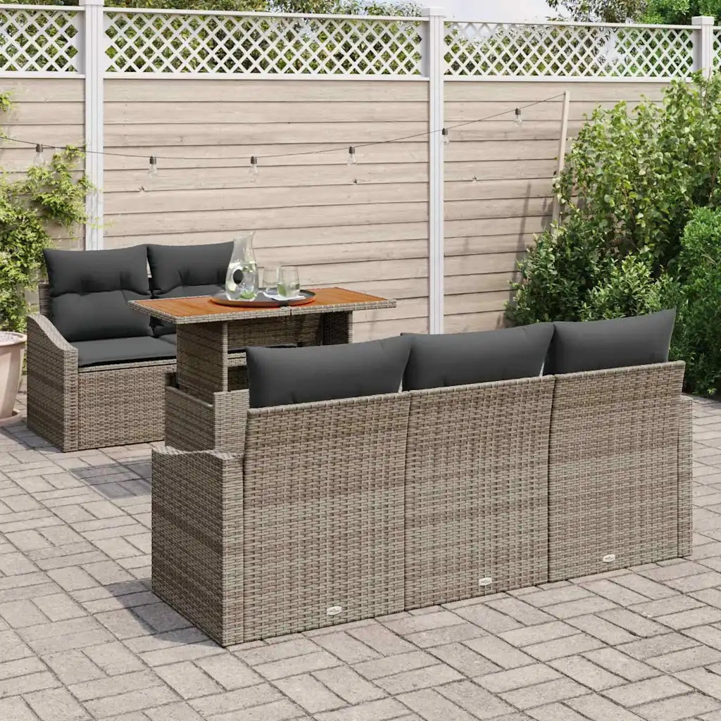 Set da Pranzo per Giardino con cuscino 6 pcs Grigio e Marrone