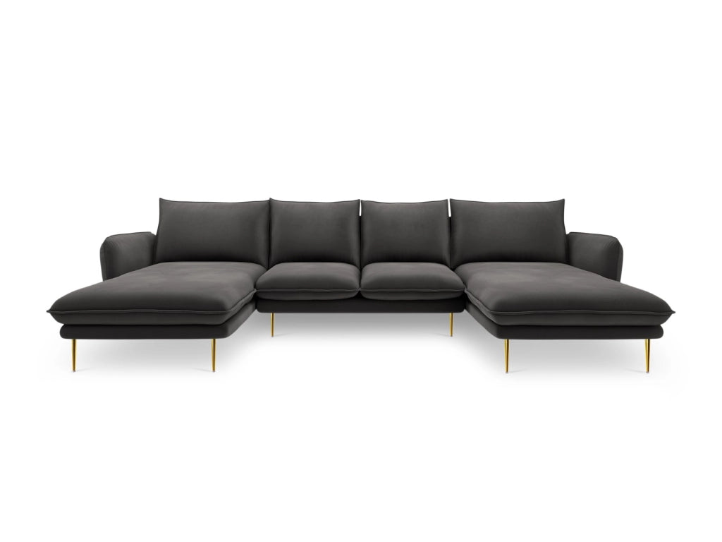 Cosmopolitan Design - Divano panoramico "Vienna" 6 posti in velluto grigio scuro 