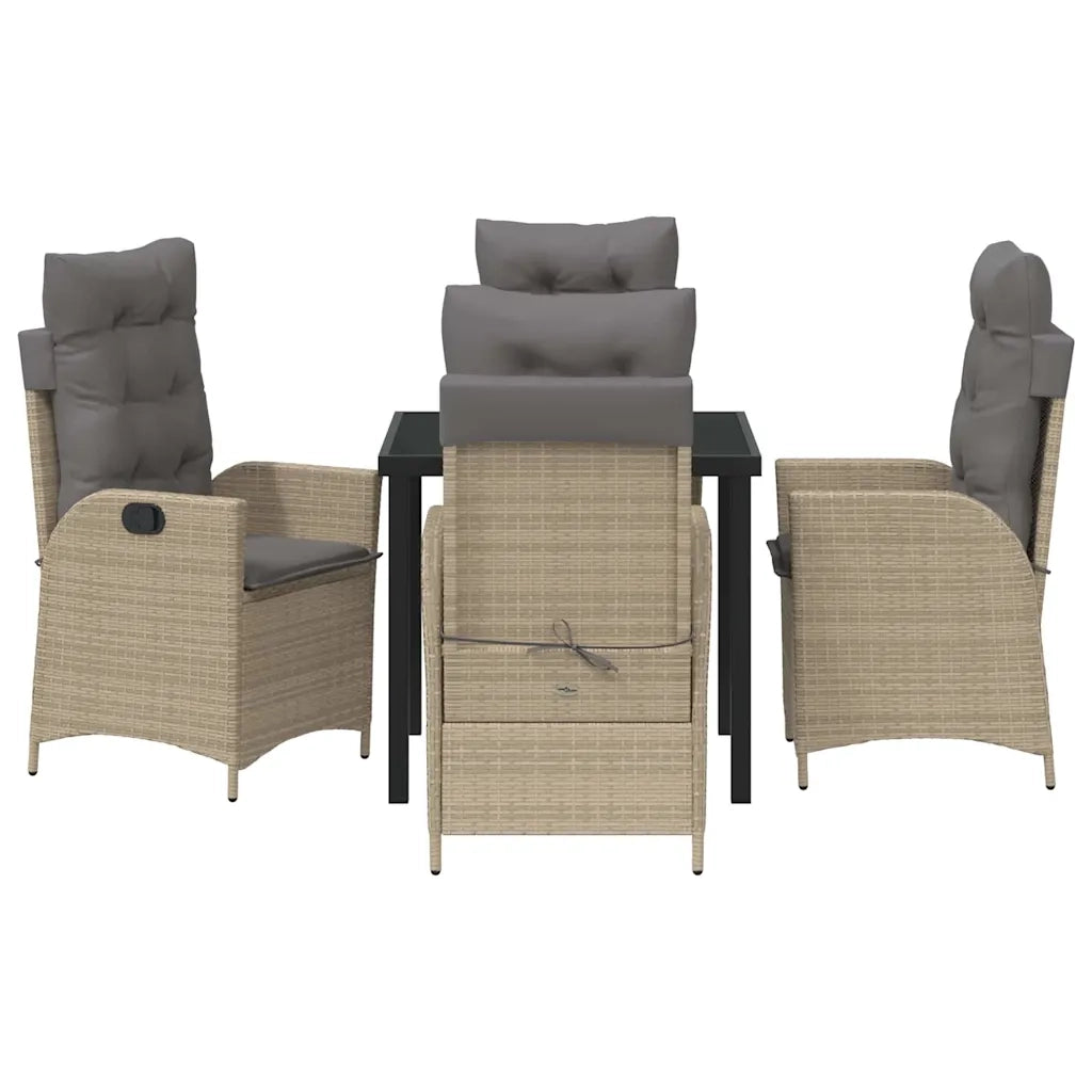 Set da Pranzo per Giardino con cuscino 5 pcs Beige polyrattan