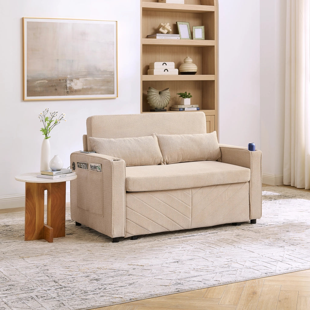 Divano Letto 2 Posti con USB ¨C Xylo ¨C Beige, Trasformabile