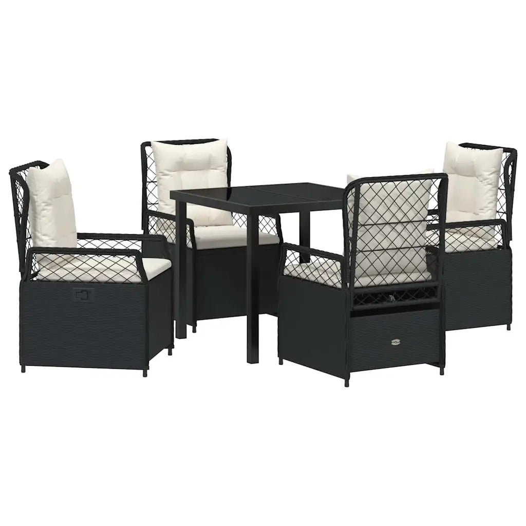 Set da Pranzo per Giardino 5 pcs Nero polyrattan