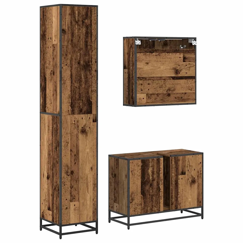 Set di mobili per il bagno con cassetto 3 pcs Legno vecchio 3402560