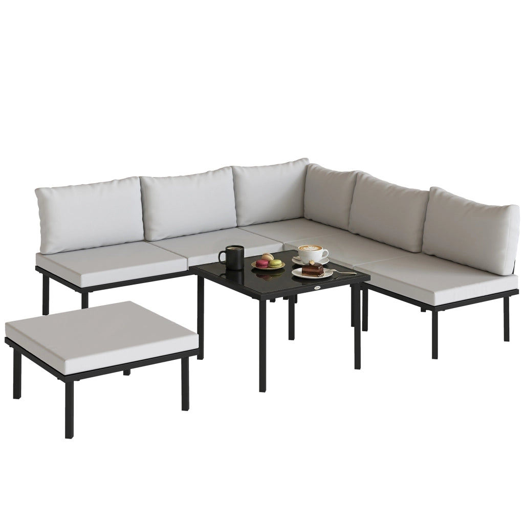 Set Divano Angolare Giardino 6 Posti con Cuscini ¨C Minimal ¨C Grigio Chiaro Metallo
