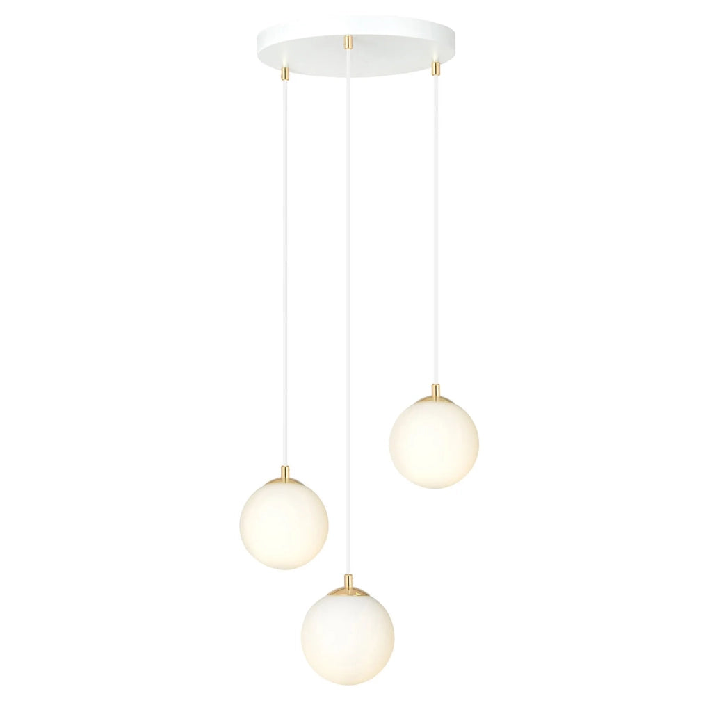 Sospensione Contemporanea Nuada 3 Luci In Acciaio Bianco Sfera Vetro Bianco