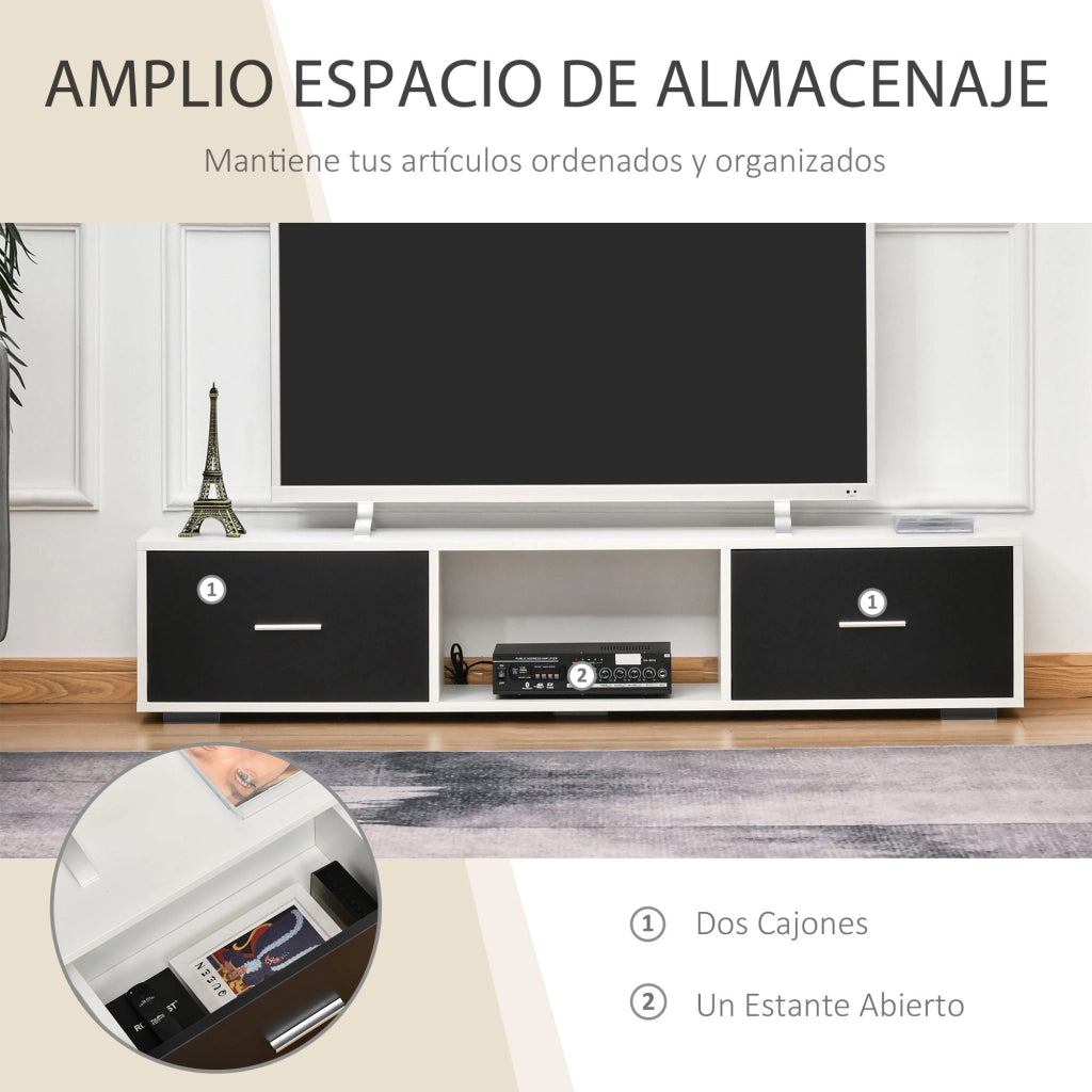 Mobile TV Moderno con 2 Cassetti ¨C zephmum ¨C Bianco e Nero 140x30x32 cm