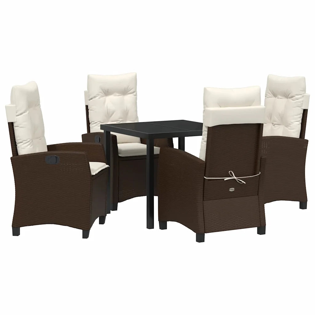 Set da Pranzo per Giardino con cuscino 5 pcs Marrone polyrattan