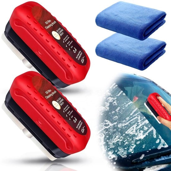 Kit di pulizia film oleoso per autoveicoli Premium, 2 film oleoassorbenti, 2 microfazzoletti e pulitore vetro, elimina film oleoso e sporco da parabrezza per una visibilità senza strisce