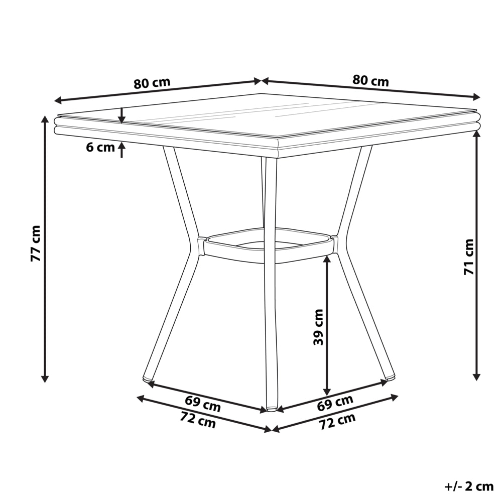 Tavolo da giardino in rattan PE blu e bianco con piano in vetro temperato struttura in alluminio 80 x 80 cm arredo da esterno
