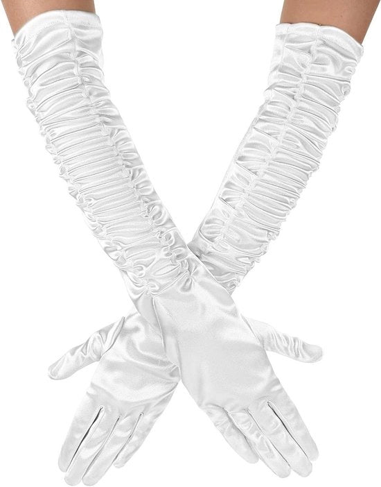 Maniche extra lunghe per sposa in seta bianca con plissé - lunghezza del polso - per le danze di nozze - unico modello