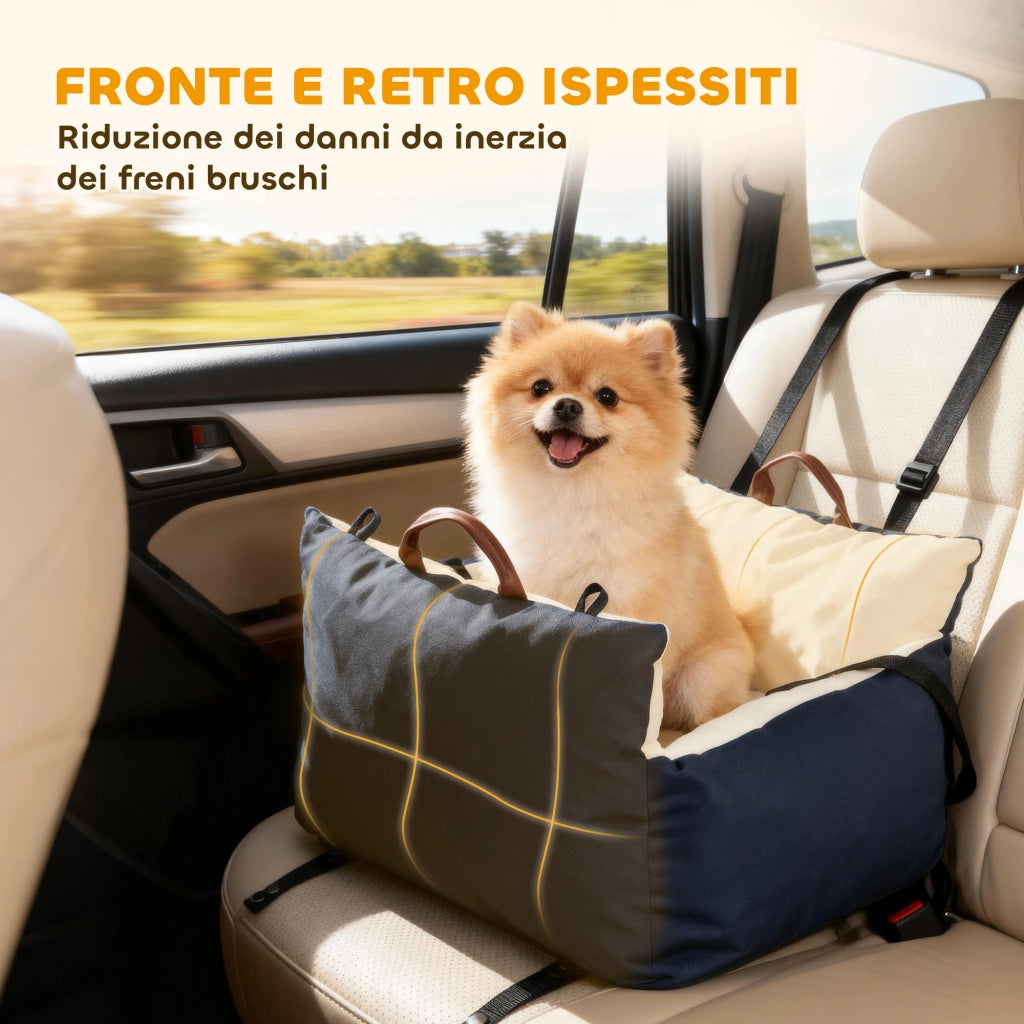 Seggiolino Auto per Cani Piccoli con Guinzaglio di Sicurezza. Sfoderabile e Lavabile. Blu