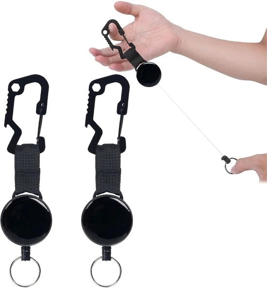Set di Appoggio per Chiavi Estensibile da 2 - Appoggio per Chiavi con Corda Estensibile - Attacco a Carabina - Anello per Chiavi - Rullo per Chiavi con Corda in Acciaio - Conservazione Sicura delle Chiavi