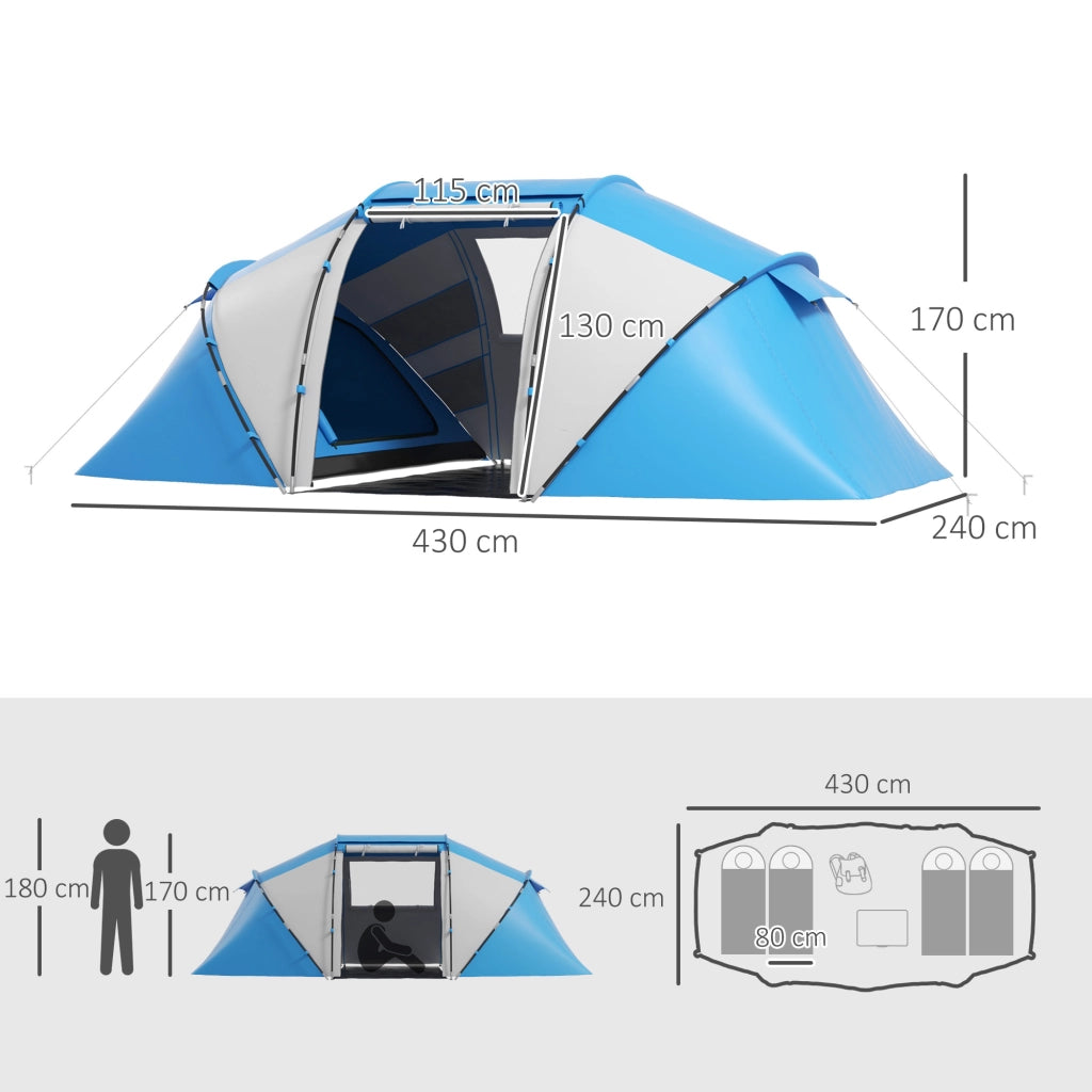 Tenda da Campeggio Familiare 4-6 Persone ¨C Xylo ¨C 2 Camere con Borsa 430x230x170cm Blu Bianco