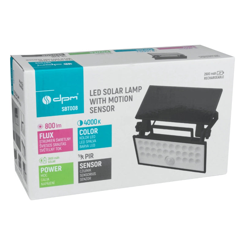 Lampada solare LED 8W con sensore movimento nera IP65 DPM