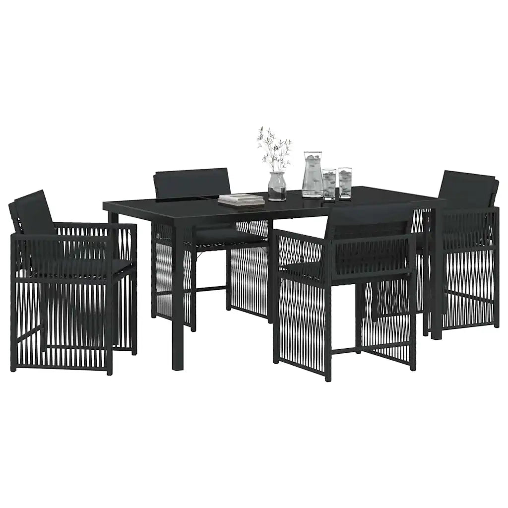 Set da Pranzo per Giardino 5 pcs Nero polyrattan