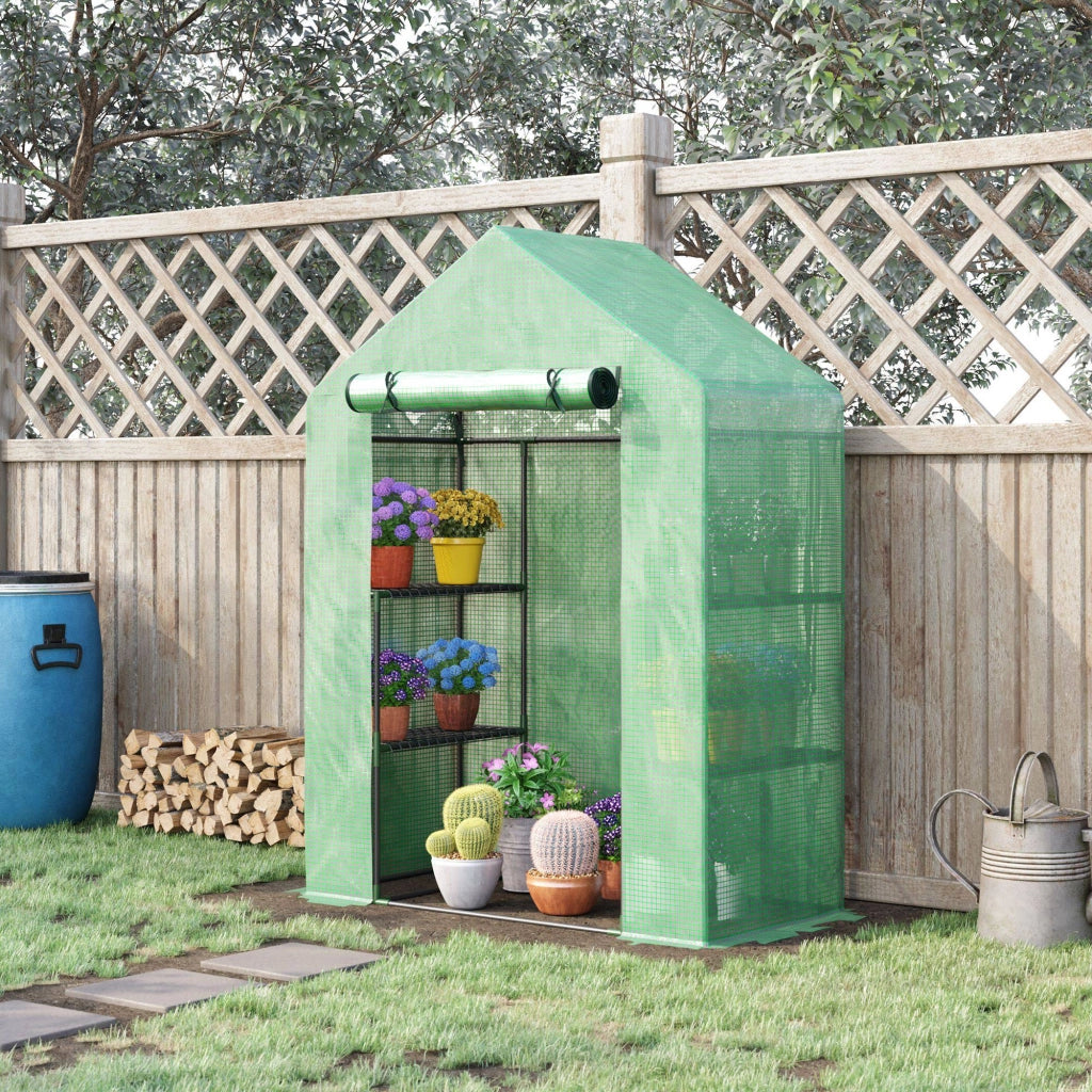 Serra da Giardino ¨C Xylo ¨C 141x72x191 cm Verde con 4 Ripiani Acciaio PE 140g/m2