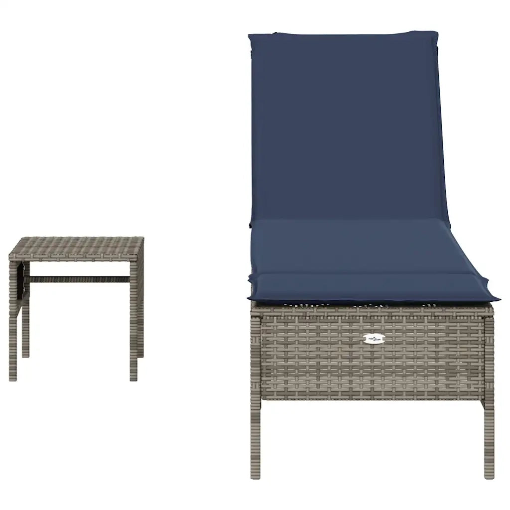 Lettino prendisole con Tavolino e Cuscino in Polyrattan Grigio 4002734