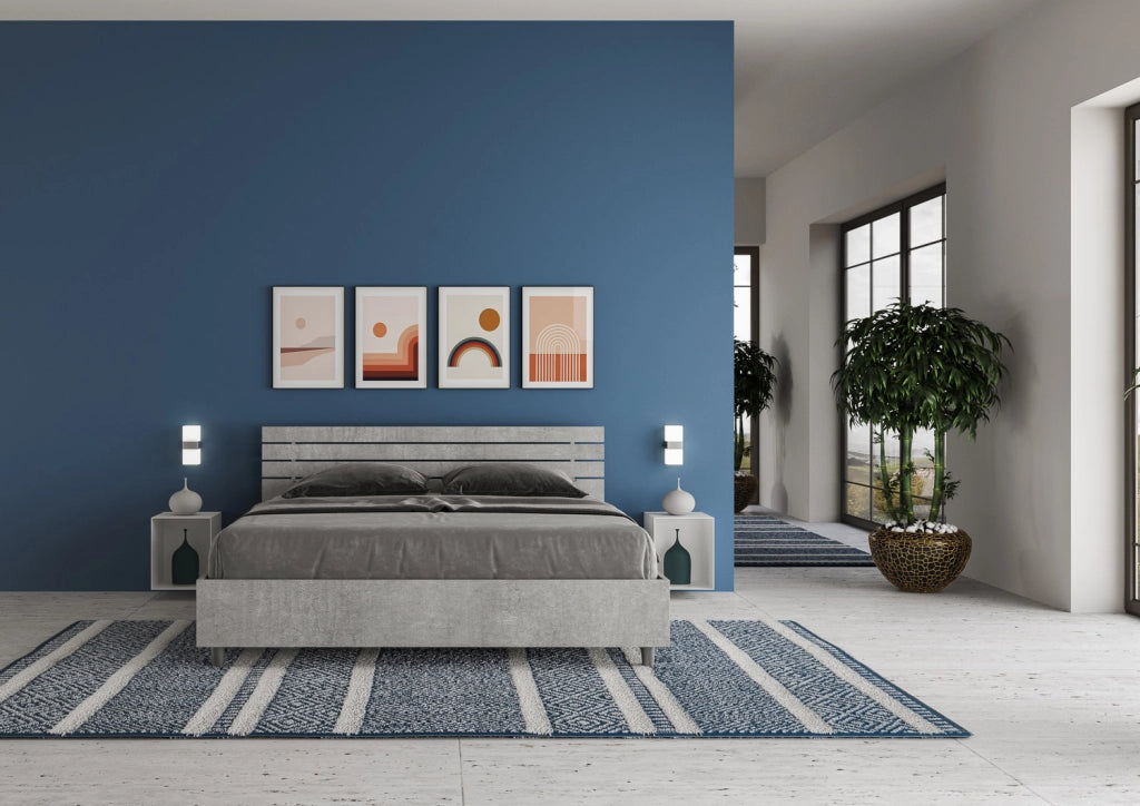 BS COM Letto matrimoniale contenitore 160x200 testata dritta con doghe cemento