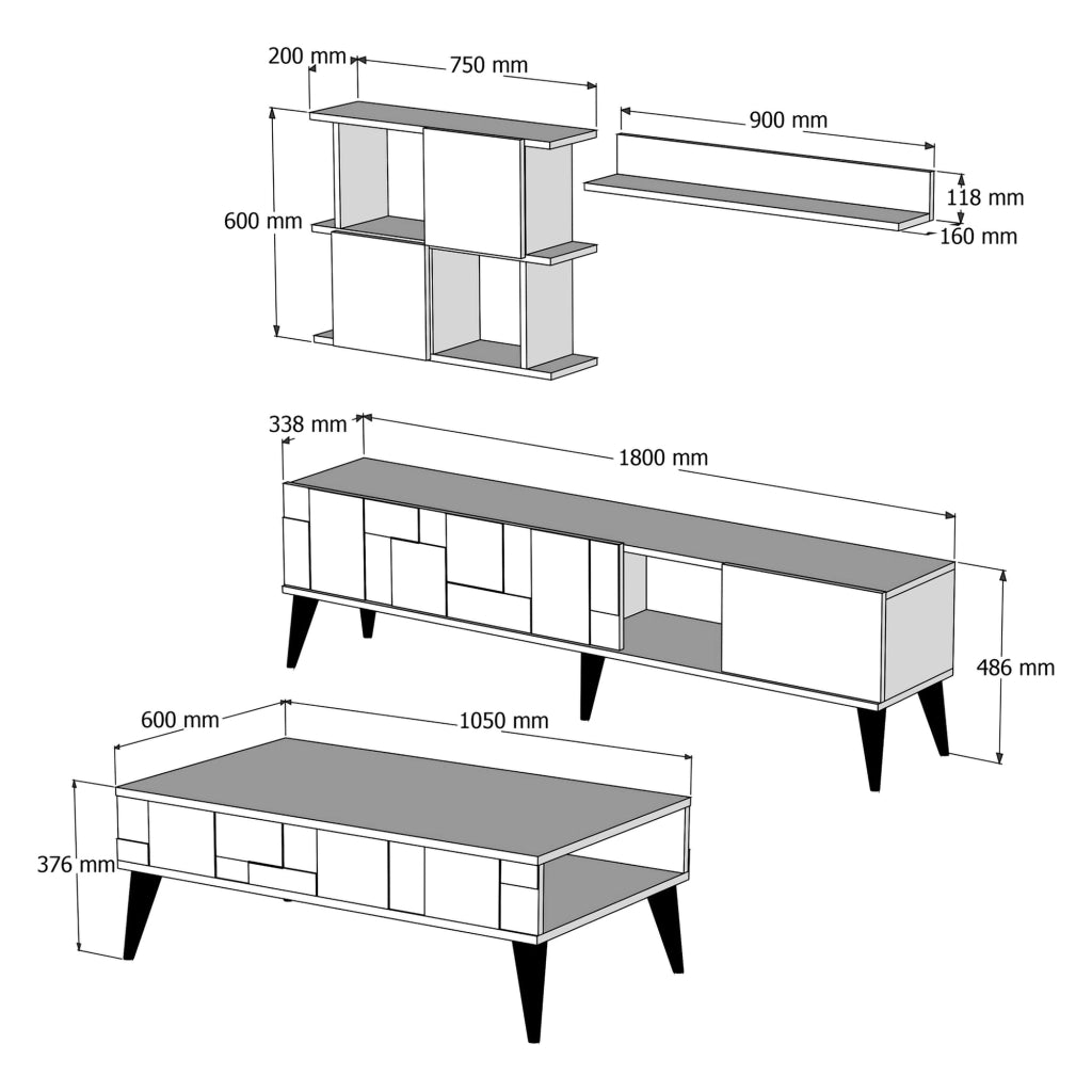 Segrate, set Mobili da Soggiorno Modulabile, Marrone Noce