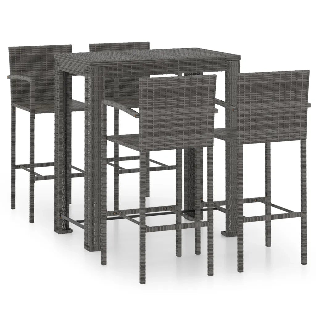 Set Bar da Giardino 5 pz con Braccioli in Polyrattan Grigio