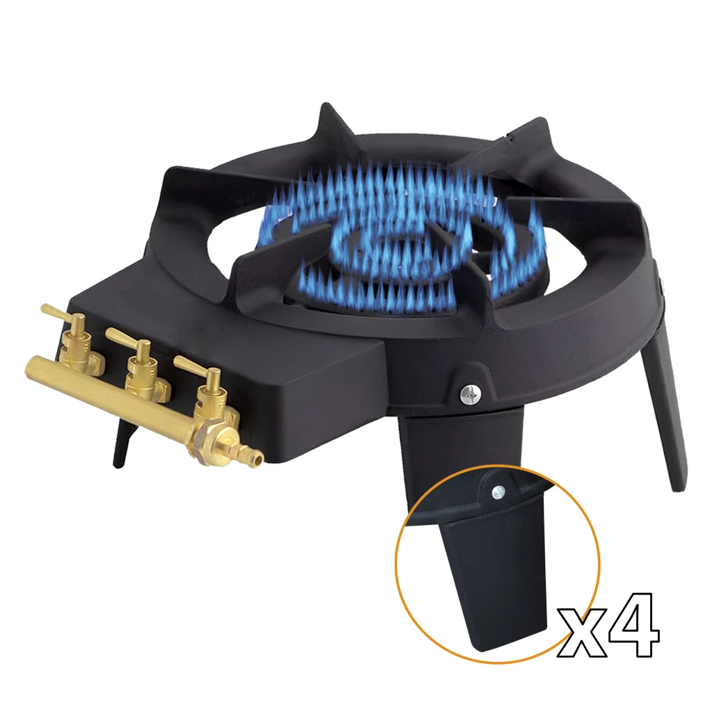 Fornellone Fornello a gas gpl in Ghisa 3 rubinetti e 4 piedi con fiamma regolabile e tripla corona ideale per Campeggio, Picnic e Catering 9,5 kW