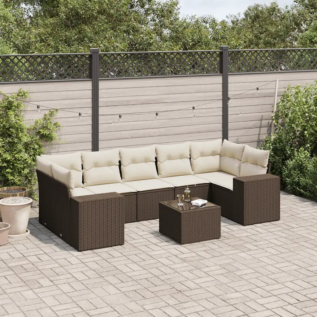 Set Divani da Giardino 8 pz con Cuscini Marrone in Polyrattan 3222342
