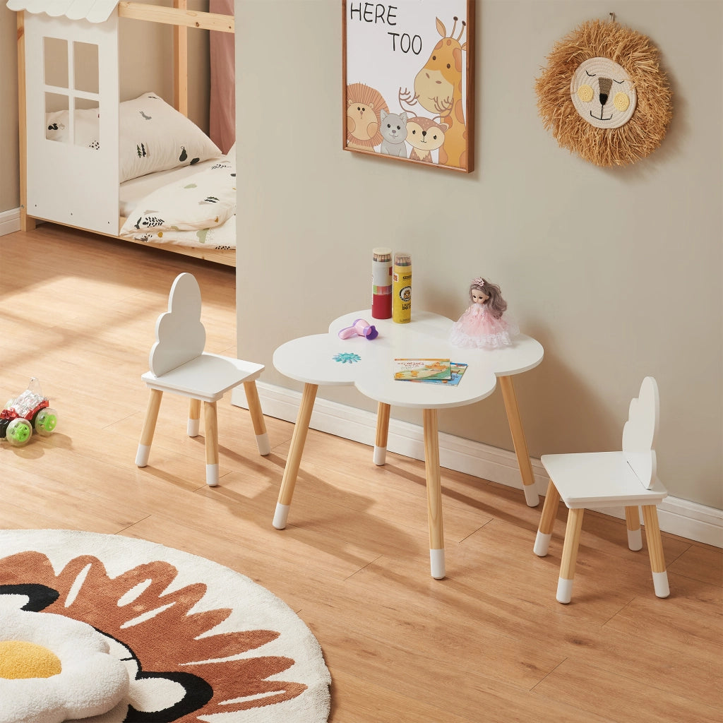 Set Epim di 3 Mobili per Cameretta Tavolino e 2 Sedie - Bianco / Naturale [en.casa]