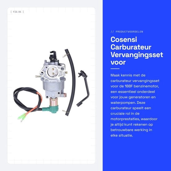 Set di sostituzione carburatore per motori a benzina 188F - Set di sincronizzazione carburatore - Strumento di regolazione carburatore - Per generatori - Miscela benzina/aria - Apparecchio meccanico rigido - Carburatore per motori