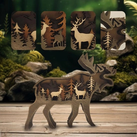 Decorazione 3D di animali in legno per snodare, multistrato legno sintetico, bos d'animali, graviure di legno, pannelli di scultura, hobby per casa, ufficio, desktop, decorazione per Natale e Capodanno. (eland)