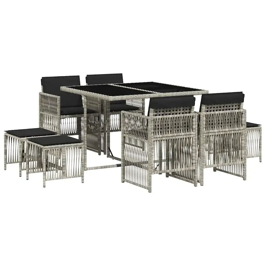 Set Pranzo da Giardino 9pz con Cuscini Grigio Chiaro Polyrattan 3210959