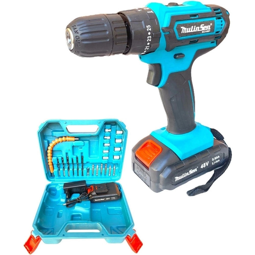 Trade Shop - Trapano Avvitatore A Batteria A Percussione Da 48v Mandrino Autoserrante Luce Led -