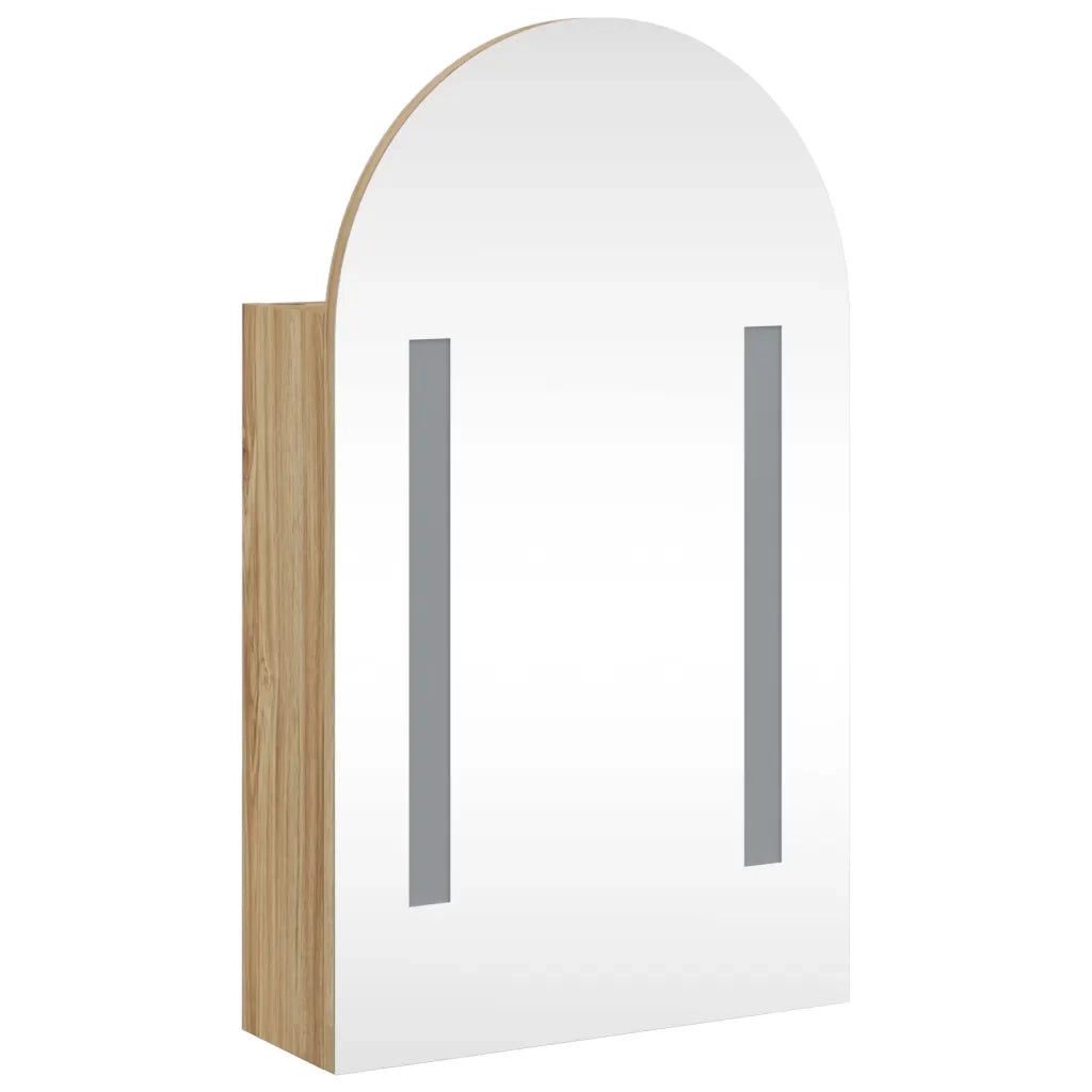 Armadietto Bagno con Specchio e LED ad Arco Rovere 42x13x70 cm 357976