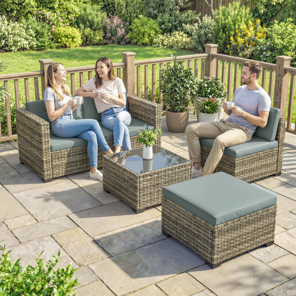Set Giardino Polyrattan 5 Pezzi con Cuscini ¨C Minimal ¨C Grigio