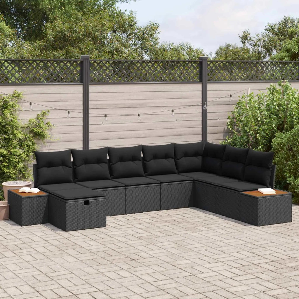 Set Divano da Giardino con cuscino Nero polyrattan