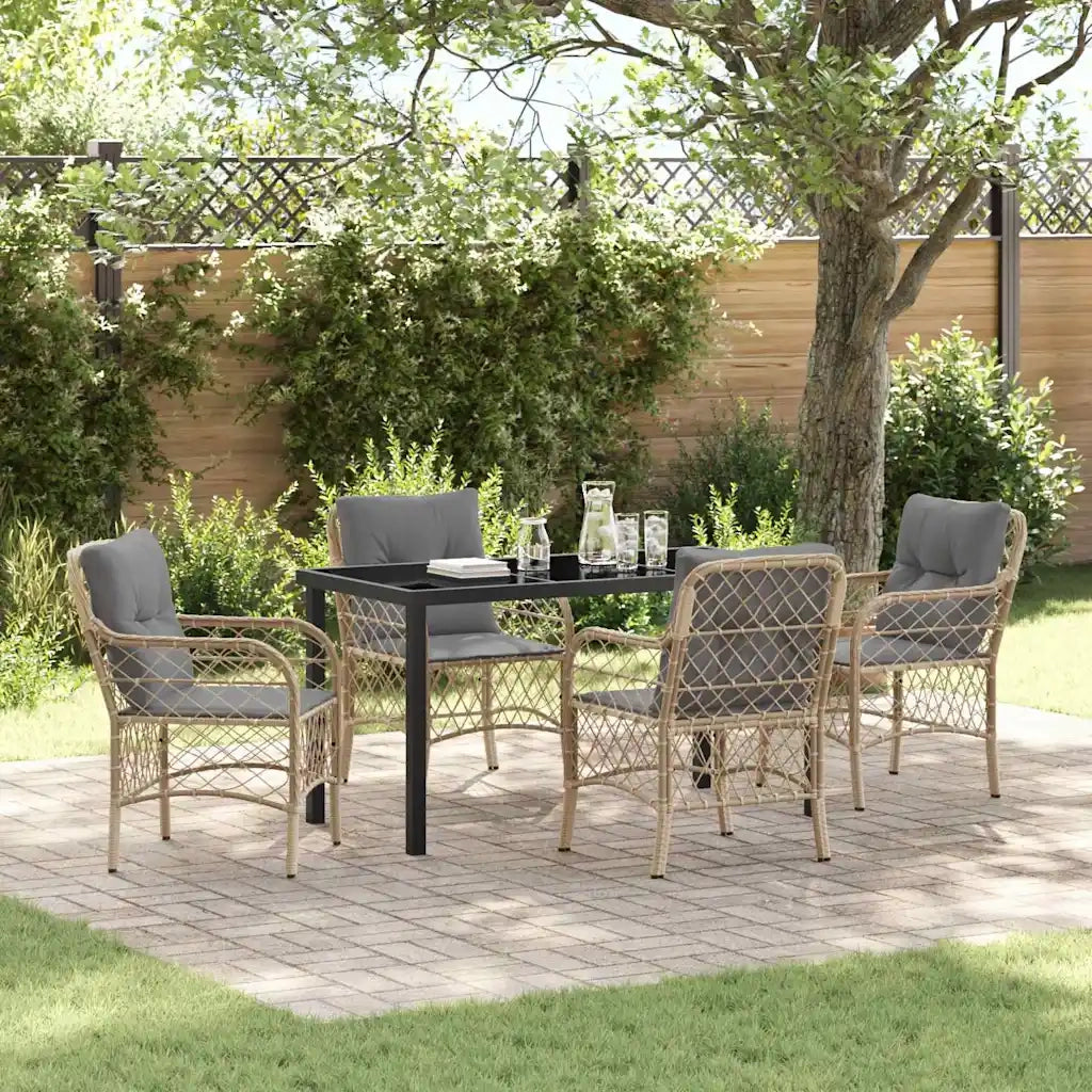 Set da Pranzo per Giardino con cuscino 5 pcs Beige polyrattan