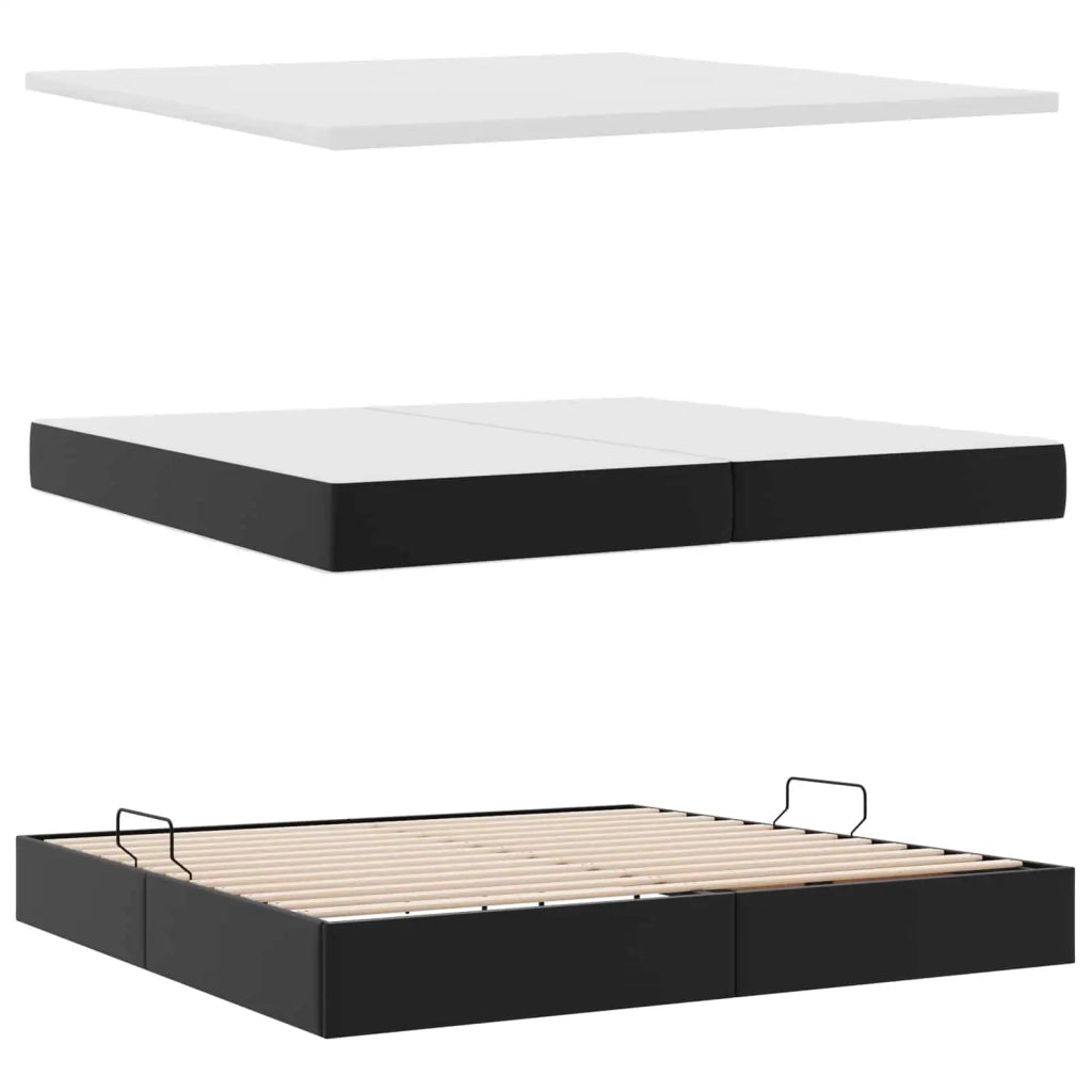 Letto con contenitore e materasso Nero 200 x 200 cm