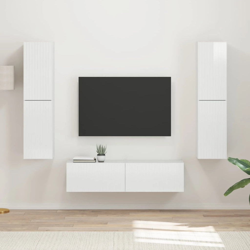 Set mobile TV 6 pcs Bianco Lucido Legno multistrato 3409127