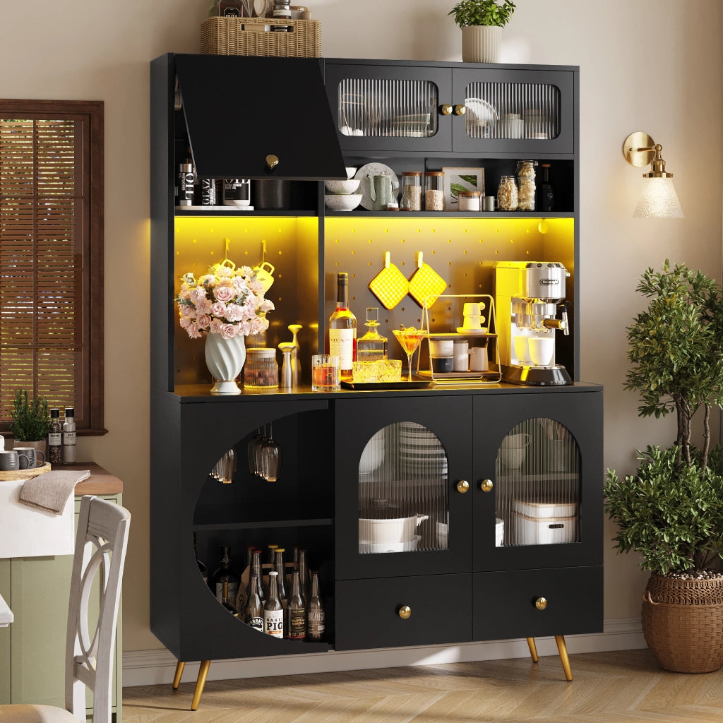 Mobile Credenza con LED ¨C Xylo ¨C Nero, Vetro, Cassetto, USB