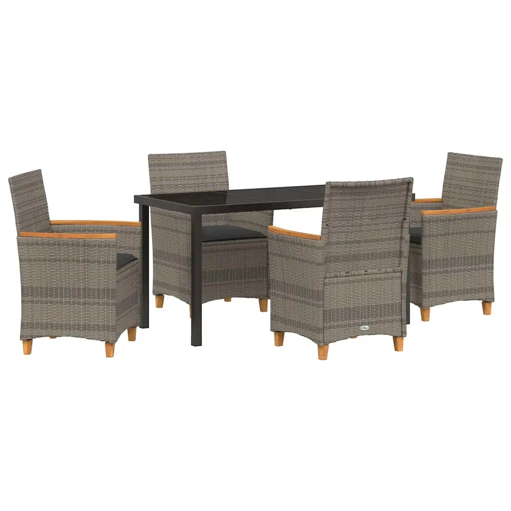Set da Pranzo per Giardino 5 pcs Grigio polyrattan