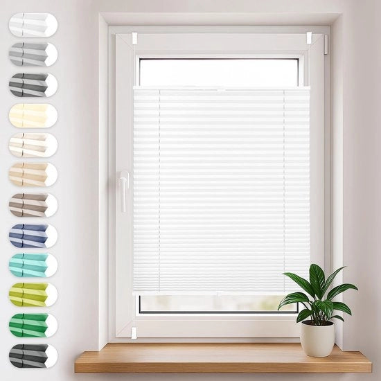 Tendina a pieghe senza fori - Fissaggio a vite - 60cm x 140cm - Regolabile - 100% Poliestere - Protezione vista - Decorazione per finestre