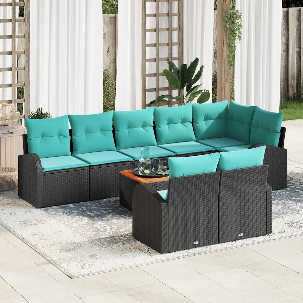 Set Divano da Giardino 9 pcs Nero e Turchese polyrattan 3356268