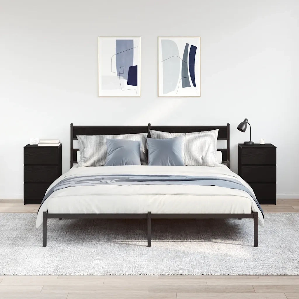 Set di 2 Comodini | Armadio da Notte | Mobiletto da notte con 3 Cassetti Nero 39x35x65 cm