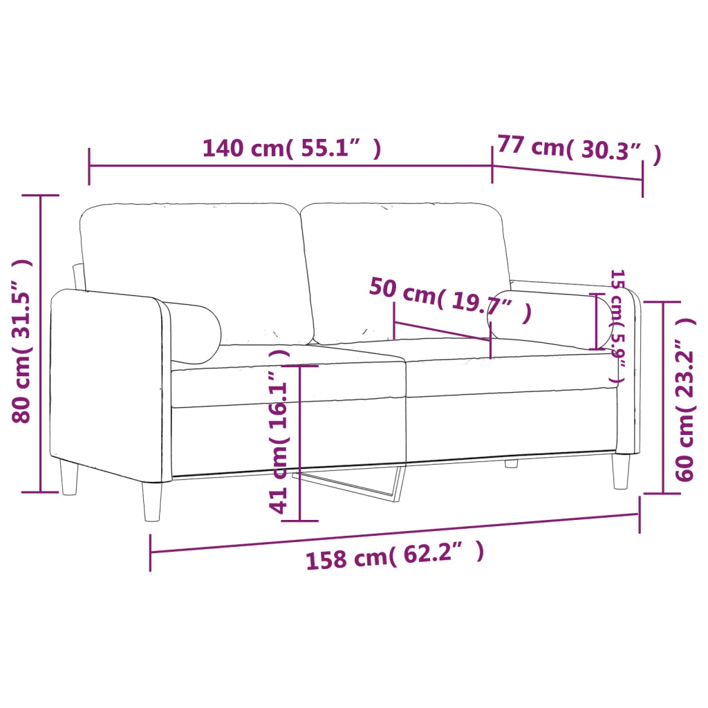 Divano a 2 Posti con Cuscini-Sofa 2 Posti con Cuscini Rosa 140 cm in Velluto 343973
