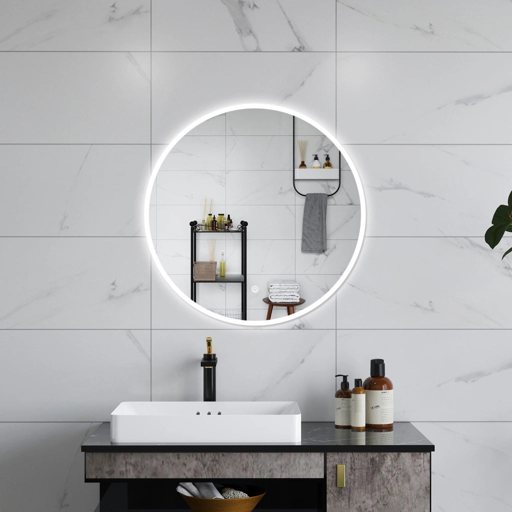 AICA Specchio da bagno 80 x 80 cm, antiappannamento, dimmerabile, interruttore touch, Funzione Memoria